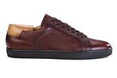Sneaker homme en cuir grainé chocolat patiné à la main - INGLEWOOD