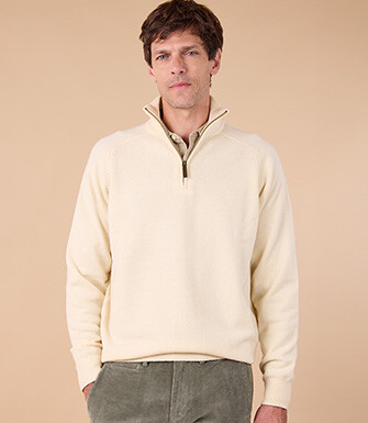 Pull homme laine col zippé Écru - KENNETH