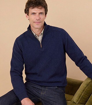 Pull col zippé homme laine Navy - KENNETH