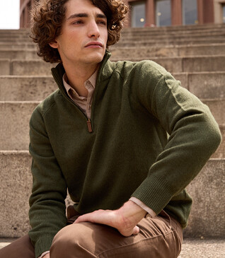 Pull homme laine col zippé Vert - KENNETH