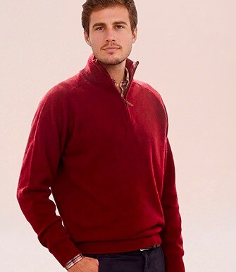 Pull homme laine col zippé Rouge Sombre - KENNETH