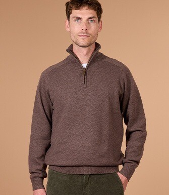 Pull homme laine col zippé Marron Brun - KENNETH