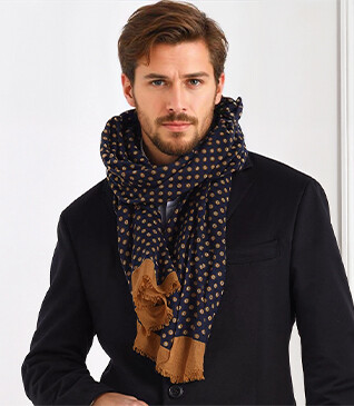 Écharpe Laine motif Navy et Fauve