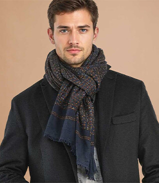 Écharpe Laine Navy motif Fauve Et Gris