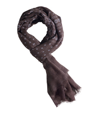 Écharpe Fine en Laine Marron Motif imprimé gris