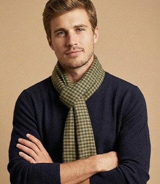 Écharpe Laine Homme Camel Navy et Vert
