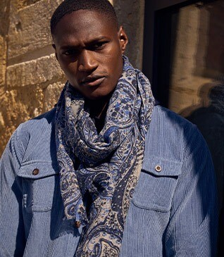 Écharpe homme en laine à motif cashmere bleu et gris