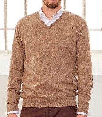 Pull fin homme coton bio/cachemire col V Taupe Chiné - VADIM