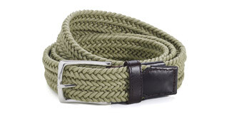 Ceinture fine en cuir tressée Kaki Clair pour homme - NORWOOD SILVER