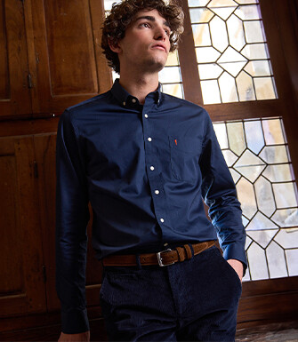 Chemise navy 100% coton - Col américain - ALVIN
