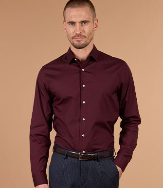 Chemise homme bordeaux unie en popeline - LOUIS CLASSIC