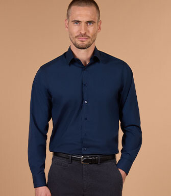 Chemise homme marine unie en popeline - ALBERT CLASSIC