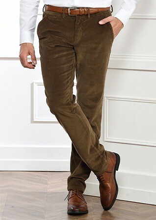 Pantalon chino velours côtelé homme Kaki Clair - NORMAN