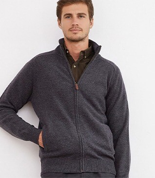 Gilet zippé homme laine Gris Anthracite Chiné - KANE