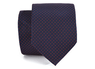 Cravate homme Soie Marine - Micro Pois Rouge