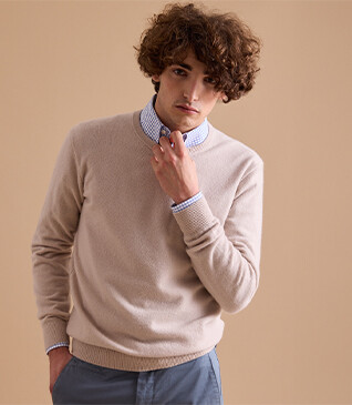 Pull col rond homme laine Beige Clair - CONAN
