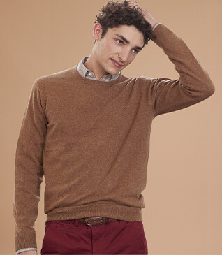 Pull col rond homme laine Noisette Chiné - CONAN