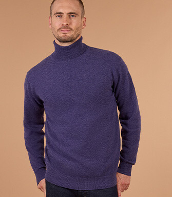 Pull homme col roulé violet chiné en laine d'agneau - EMERIC