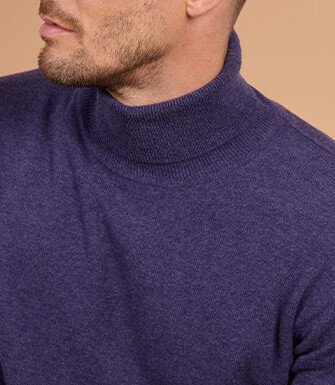 Pull homme col roulé violet chiné en laine d'agneau - EMERIC