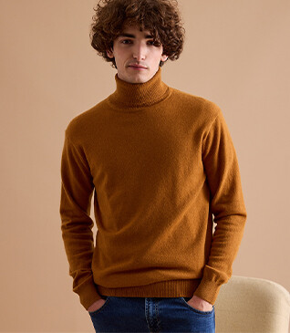 Pull col roulé homme laine Moutarde - EMERIC