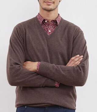 Pull col V homme laine Marron Brun - ELIAN