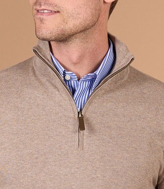 Pull col zippé homme fin coton bio/cachemire Taupe Chiné - VLAD
