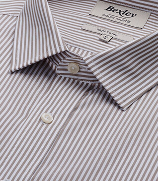 Chemise popeline rayée Taupe et Blanc - MAXIMILIEN