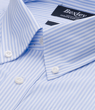 Chemise coton rayures Bleues Claires et blanches - Col américain - MARLON