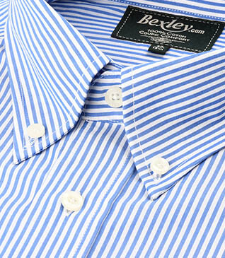 Chemise coton rayures bleues - Col américain - MARLON