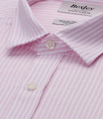 Chemise en coton et lin à rayures rose et blanc - EDIBERT