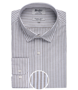 Chemise coton et lin rayures taupe et blanches - EDIBERT