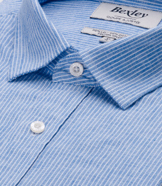 Chemise en coton et lin à rayures Bleu et liseré Blanc - EDIBERT