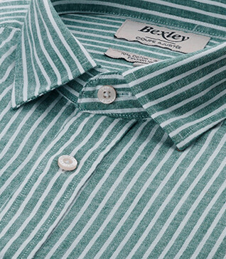 Chemise coton et lin Chambray Vert et liseré Blanc - EDIBERT