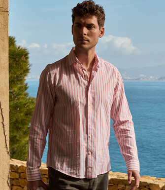 Chemise en coton et lin à rayures blanc et orange - EDIBERT