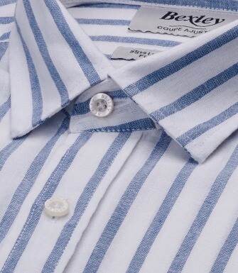 Chemise en coton et lin à rayures blanc et bleu gris - EDIBERT