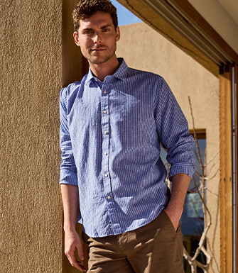 Chemise en coton et lin à rayures bleu océan et bleu - EDIBERT