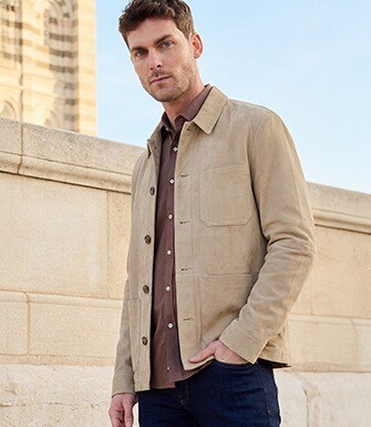 Veste en cuir daim - Beige Clair - FAUSTIN