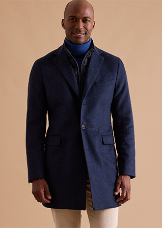 Manteau homme laine & cachemire Chevron Bleu Foncé - HONORÉ II