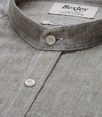 Chemise coton lin Chambray Vert Kaki - ELIBERT