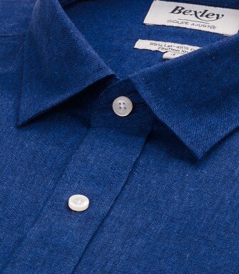 Chemise coton lin Chambray Indigo - Col Français - SILBERT