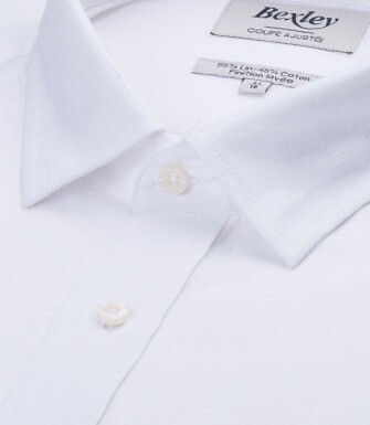 Chemise coton lin Chambray Blanc - Col Français - SILBERT