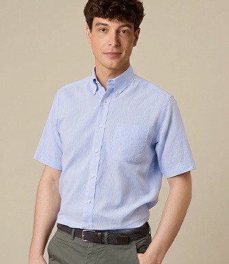 Chemise coton et lin Chambray Bleu - Poche poitrine - COLTEN MC