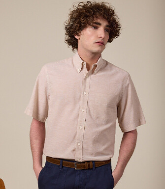 Chemise coton et lin Chambray Beige - Poche poitrine - COLTEN MC
