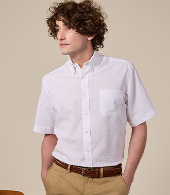 Chemise coton/lin Blanc - Coupe confort - COLTEN MC