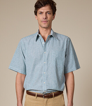 Chemise à rayures coton/lin Vert et Blanc - Coupe confort - COLTEN MC