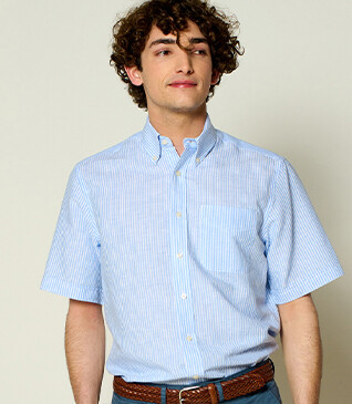 Chemise coton et lin Chambray Bleu Ciel et Blanc - Poche poitrine - COLTEN MC
