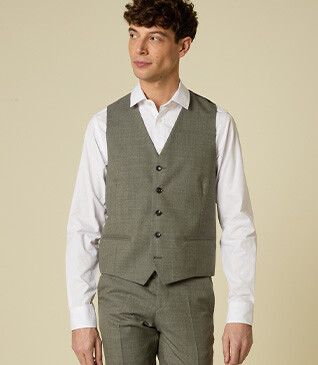 Gilet de costume homme - Kaki Clair Chiné - LAZARE