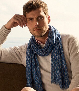 Chèche Homme Lin et Coton - Bleu Motif Ancres