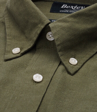 Chemise coton/lin Chambray Vert Foret - COLTEN