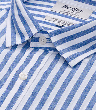 Chemise coton lin rayée bleue foncée et blanche - SIMONIN